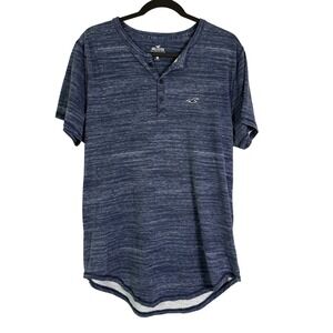 Hollister Must-Have Collection Henley Tee Shirt Mens Sz XL Blue‎ Button preppy
